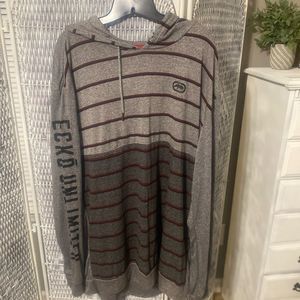Ecko Unlimited  Gray Long Sleeve Hoodie with Red and Blue Stripes